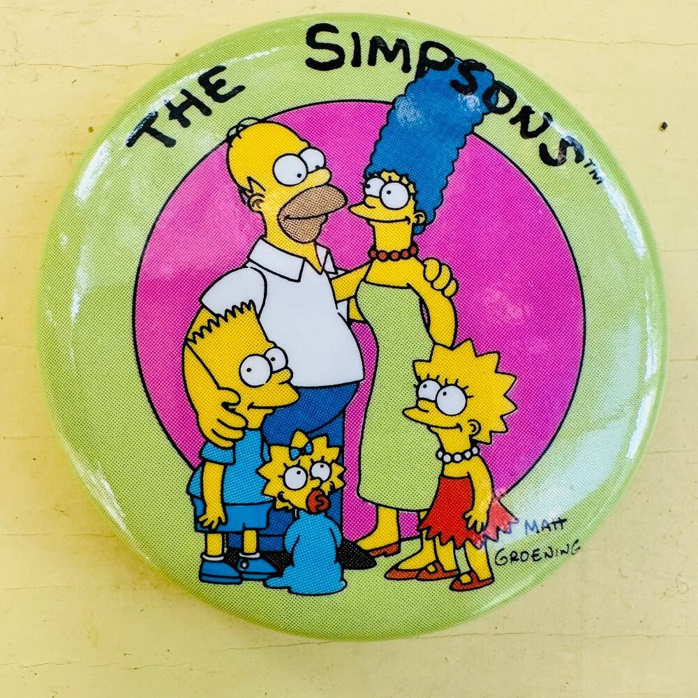 Vintage Simpson's Buttons, Bart Simpson, Homer Simpson, Novelty pin, NOS 1990s